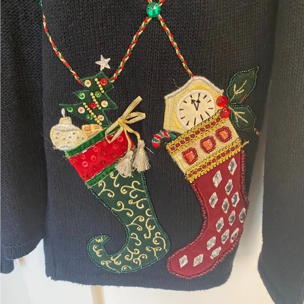 Sz PS Ugly Beautiful Christmas Cardigan Sweater‎ Embroidery Beaded
